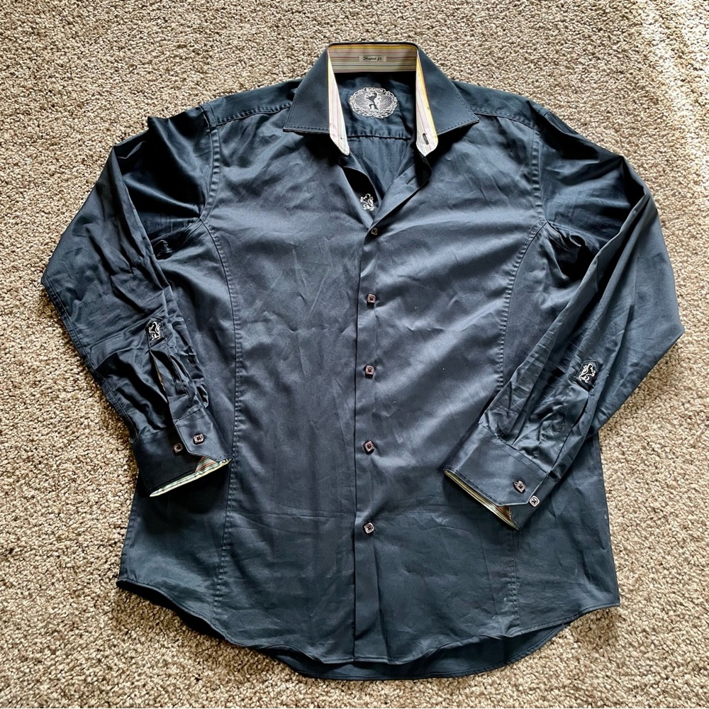 Bugatchi Navy Button Down Shirt With Contrast Trim - image 1